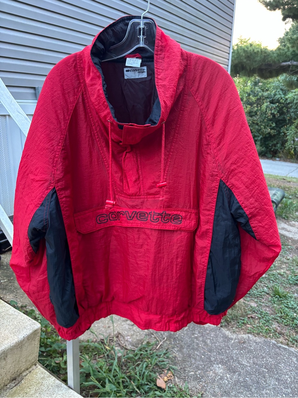 Vintage Red Corvette Pullover Windbreaker 1/4 Zip Jacket with Black Accents